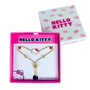 Hello Kitty Gold Flash Plated Red Heart & Rhinestone Bolo Bracelet NIB